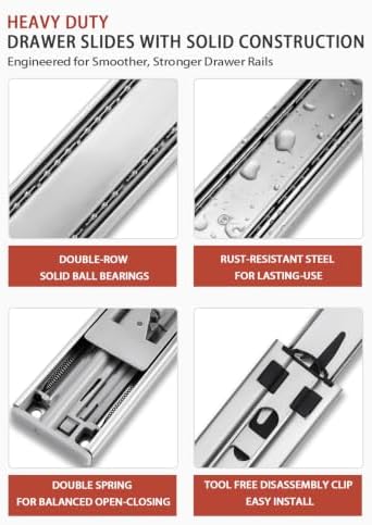 soft close drawer slides 22 inch side mount, side view