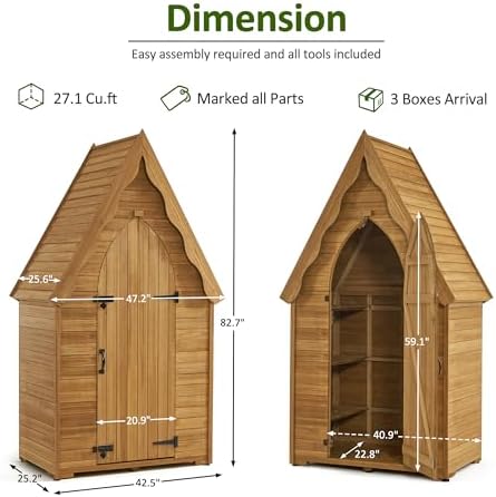 mcombo outdoor storage cabinet, wooden garden tool shed, close-up detail
