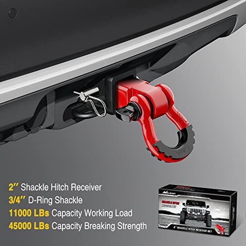 Nilight Shackle Hitch Receiver 2Inch 45000 LBs Breaking Strength 3/4" D Ring w/Trailer Pin Heavy Duty Solid Recovery Towing Kit for Trucks Jeeps Off-Road