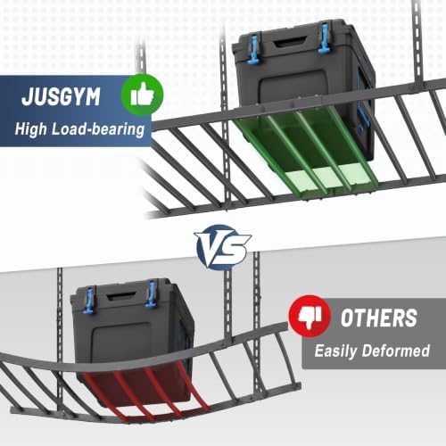 jusgym 4x8ft overhead garage ceiling storage rack with, side view