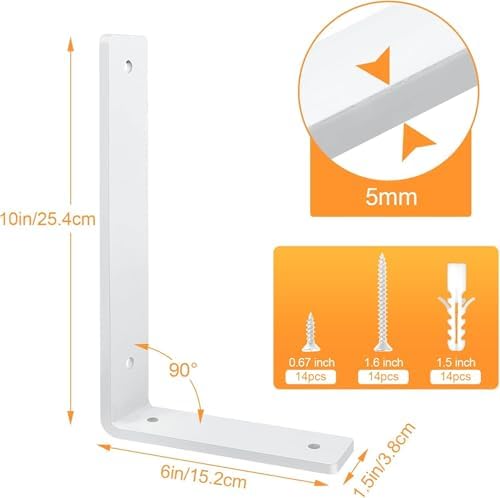 white floating shelf bracket 10 inch, 6 pack, side view