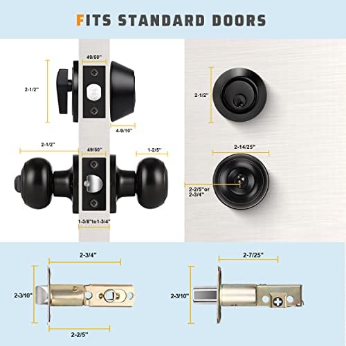 knobwell 3 pack keyed alike entry door knobs showing dimensions