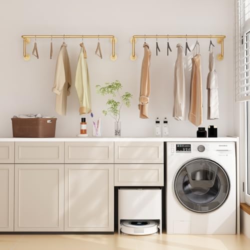 industrial pipe clothing racks 2 pack, 36.2in wall shown in use