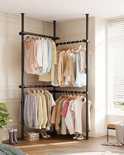 floor to ceiling clothes rack, heavy-duty telescopic garment showing dimensions