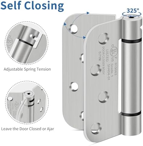 4 inch self closing door hinges, 5/8" radius, side view