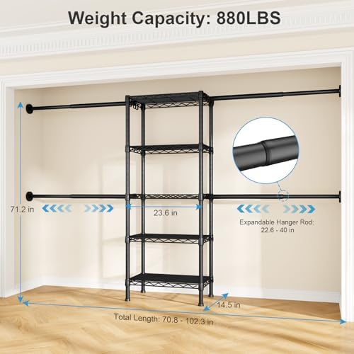 ulif m2 wall mounted closet system, black clothes, side view