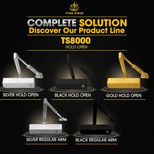 ts8000 commercial door closer, hold-open arm (silver), front angle view