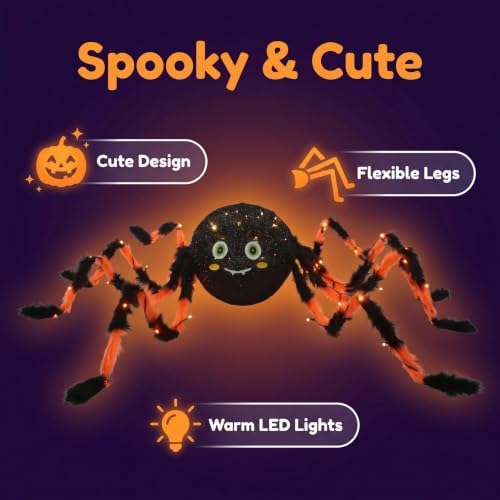 Hairui Halloween Spider with Lights 54IN for Home Patio Porch Decor
