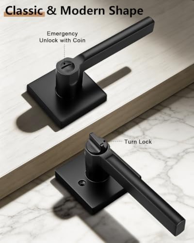 probrico interior door handles with lock, matte black, side view