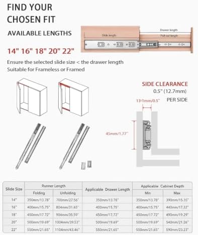 soft close drawer slides 22 inch side mount, package contents