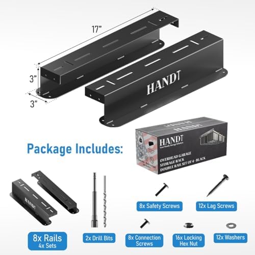 usa based overhead garage storage rack, connectable heavy, side view