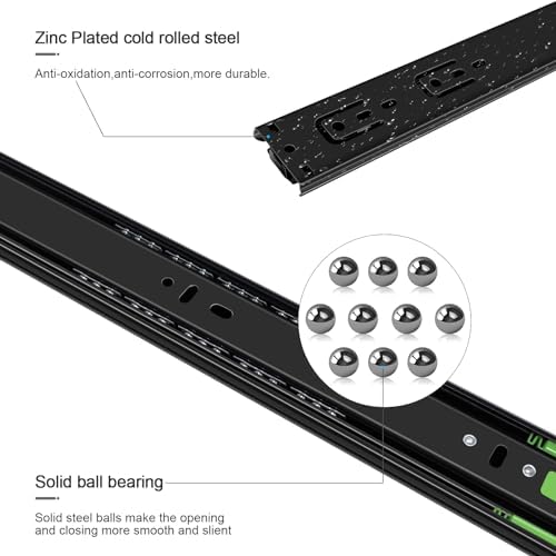 20 inch soft close drawer slides 6 pairs, close-up detail