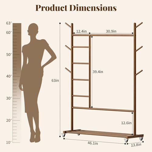 yoobure solid wood clothing rack, 4-in-1 wooden clothes, close-up detail