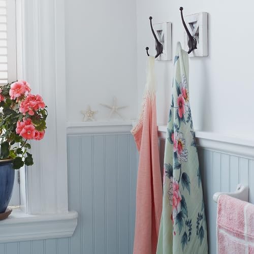 autumn alley farmhouse bathroom decor white hooks, towel, side view