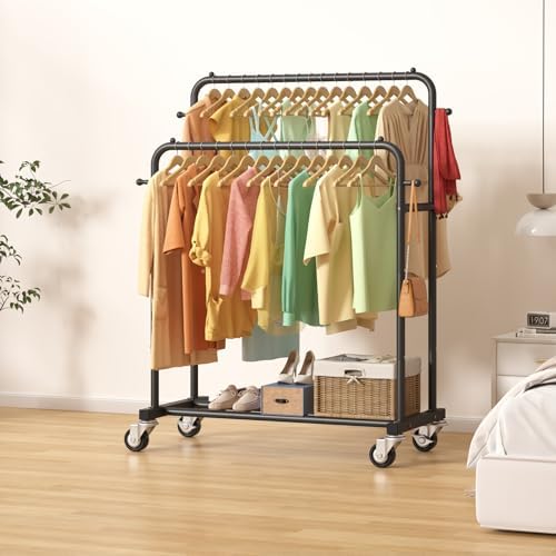 laiensia double rods garment rack with wheels, clothing, main product view