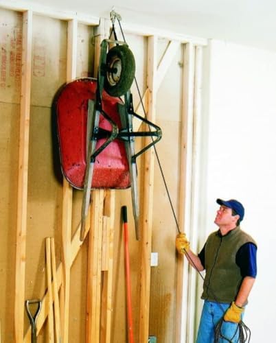 harken hoister ceiling mounted garage storage pulley system, close-up detail
