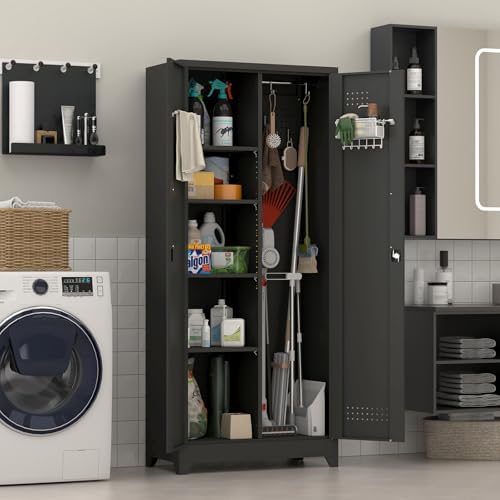 metal locking cabinet, 72.8" tall storage cabinet for, front angle view