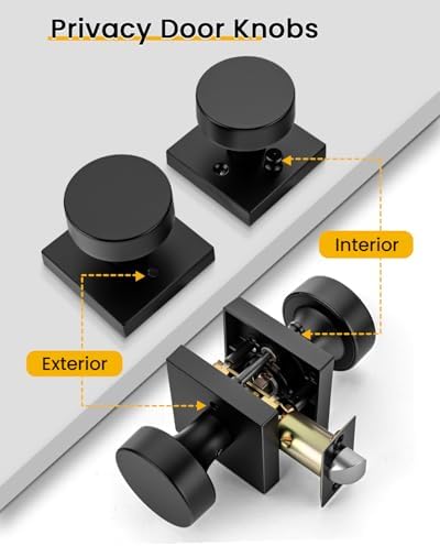 goldenwarm matte black door knobs interior, privacy door, side view
