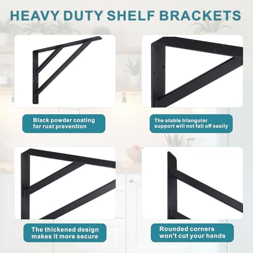 16 inch heavy duty shelf brackets, countertop support, close-up detail