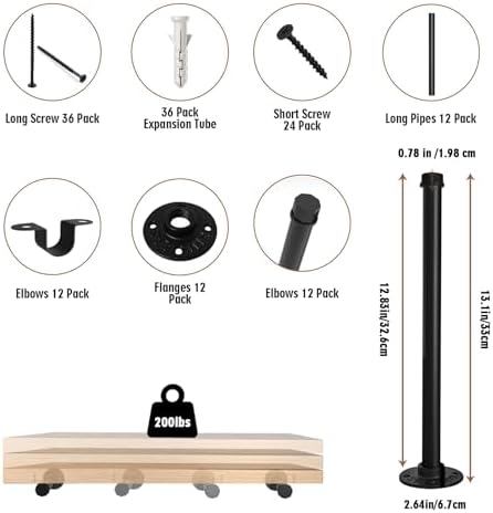 industrial pipe shelf brackets, 12-pack heavy duty floating shown in use