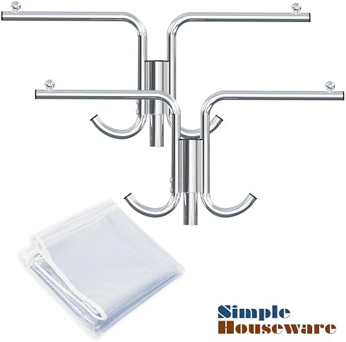 simple houseware industrial grade z-base garment rack w/cover on a desk or shelf