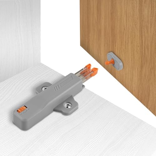 gray non-magnetic push to open door latch for, front angle view