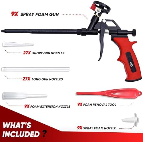 professional expanding foam spray gun, 9 insulation guns shown in use