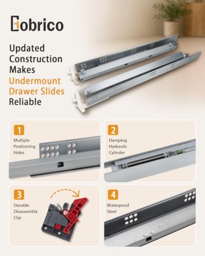 10 pairs gobrico soft close under mounting drawer showing dimensions