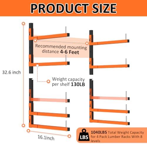 lumber storage rack, wall mount removable & adjustable shown in use