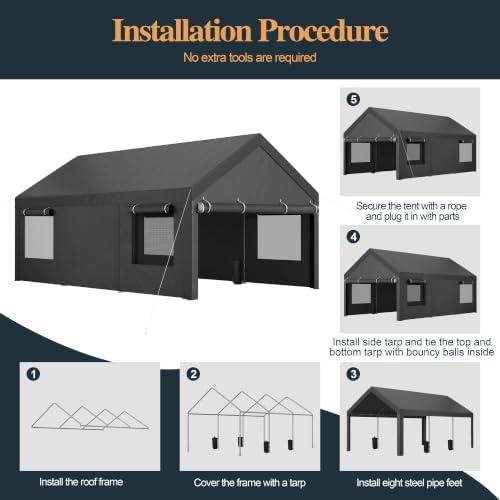 shintenchi 12x20 ft heavy-duty design carport,portable garage canopy,carport, package contents