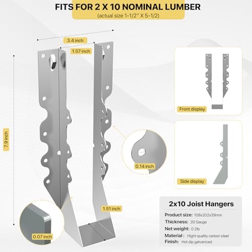 2x10 joist hanger,lu210 18 gauge double shear face shown in use