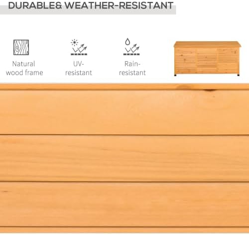 outsunny 75 gallon wooden deck box outdoor storage, close-up detail