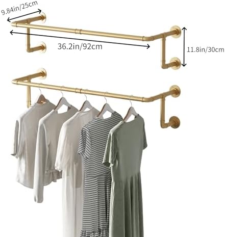 industrial pipe clothing racks 2 pack, 36.2in wall showing dimensions