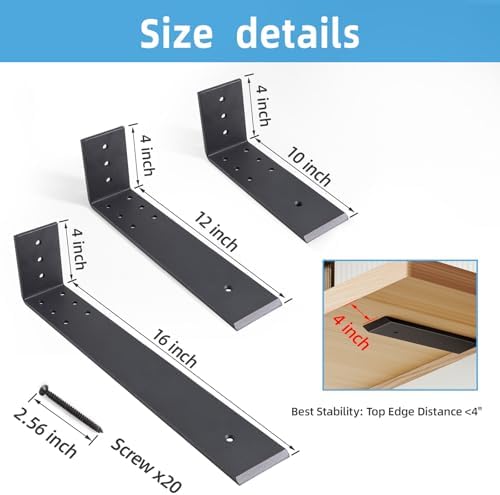 wekis 16 inch countertop support bracket, 3 pack, side view