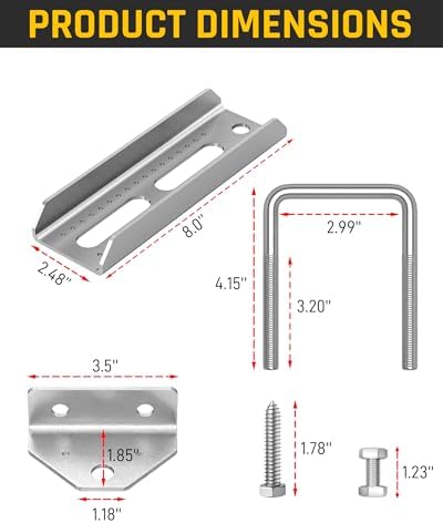 wyckoff 8" boat trailer bunk bracket 4-pack,heavy duty, front angle view