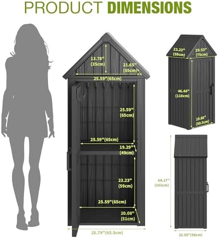 outdoor storage shed, waterproof storage cabinet with ample shown in use