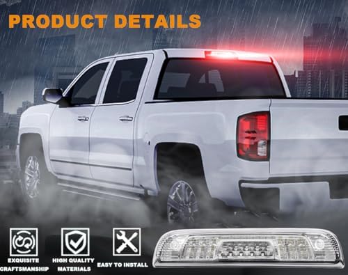 G-PLUS LED 3rd Brake Light Fit Chevy Silverado 1500 2500HD 3500 2014-2018 | Rear Third Brake Light Fit GMC Sierra1500/2500HD/3500 2014-2018,3RD Cargo Led Tail Lamps Clear lens Chrome Housing