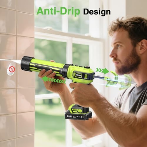 taskstar electric caulking gun with 2 x 2.0ah showing dimensions