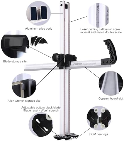 zozen foldable drywall cutting tool, aluminum body, with10pc showing dimensions