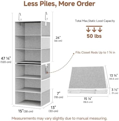 storageworks hanging closet organizer, 6-shelf with 2-in-1 design shown in use
