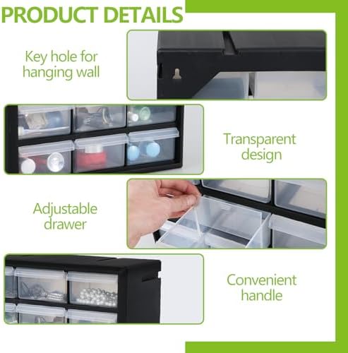 sadstory 9-drawer plastic drawer storage cabinet for garage, side view