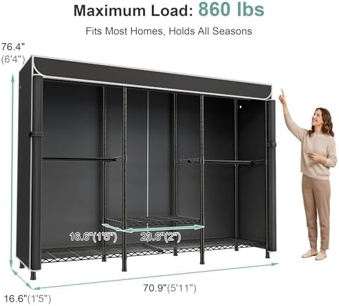 semhor k01c heavy duty clothes rack with cover, side view