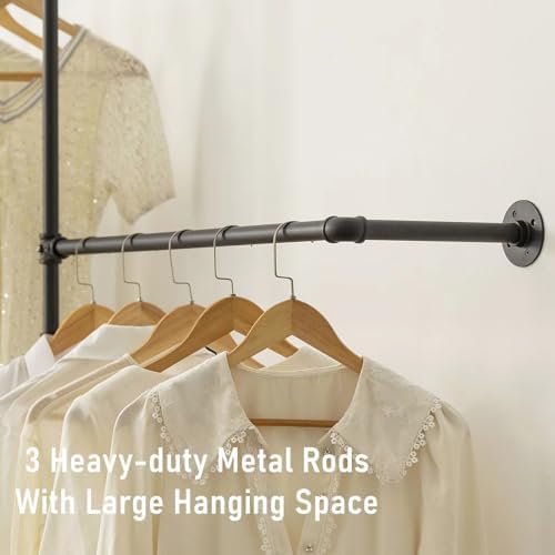 industrial pipe clothing rack, wall clothes rack, hanging showing dimensions