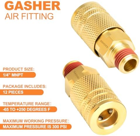 gasher 12pcs 1/4-inch brass male industrial coupler,1/4 inch showing dimensions