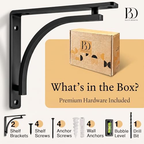 classic black heavy duty shelf brackets 12 inch, close-up detail