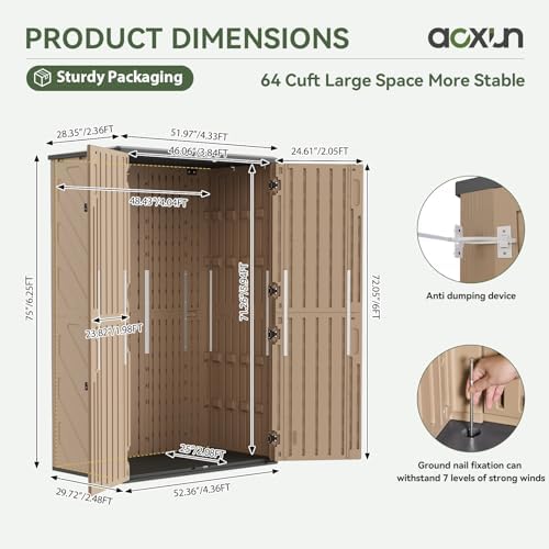 aoxun outdoor storage shed with floor, 64 cu.ft shown in use
