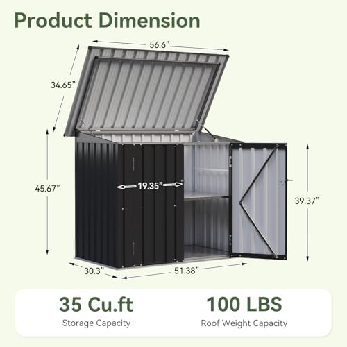 aoxun outdoor storage cabinet 35cu.ft metal storage shed showing dimensions