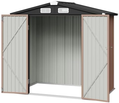 aoxun 6x4 ft outdoor storage shed, brown, view 9