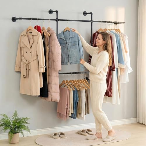 industrial pipe clothing rack, hanging garment rack, wall, view 9