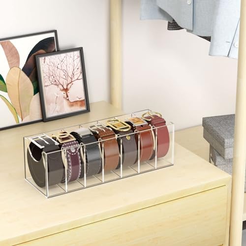 niubee belt organizer for closet, acrylic belt box shown in use